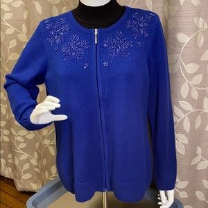 Christopher & Banks Blue Snowflake Zip-up Sweater